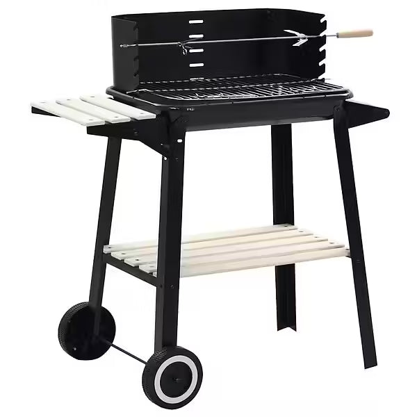 Barbecue à charbon sur pied avec rôtissoire et roulettes – Hauteur réglable