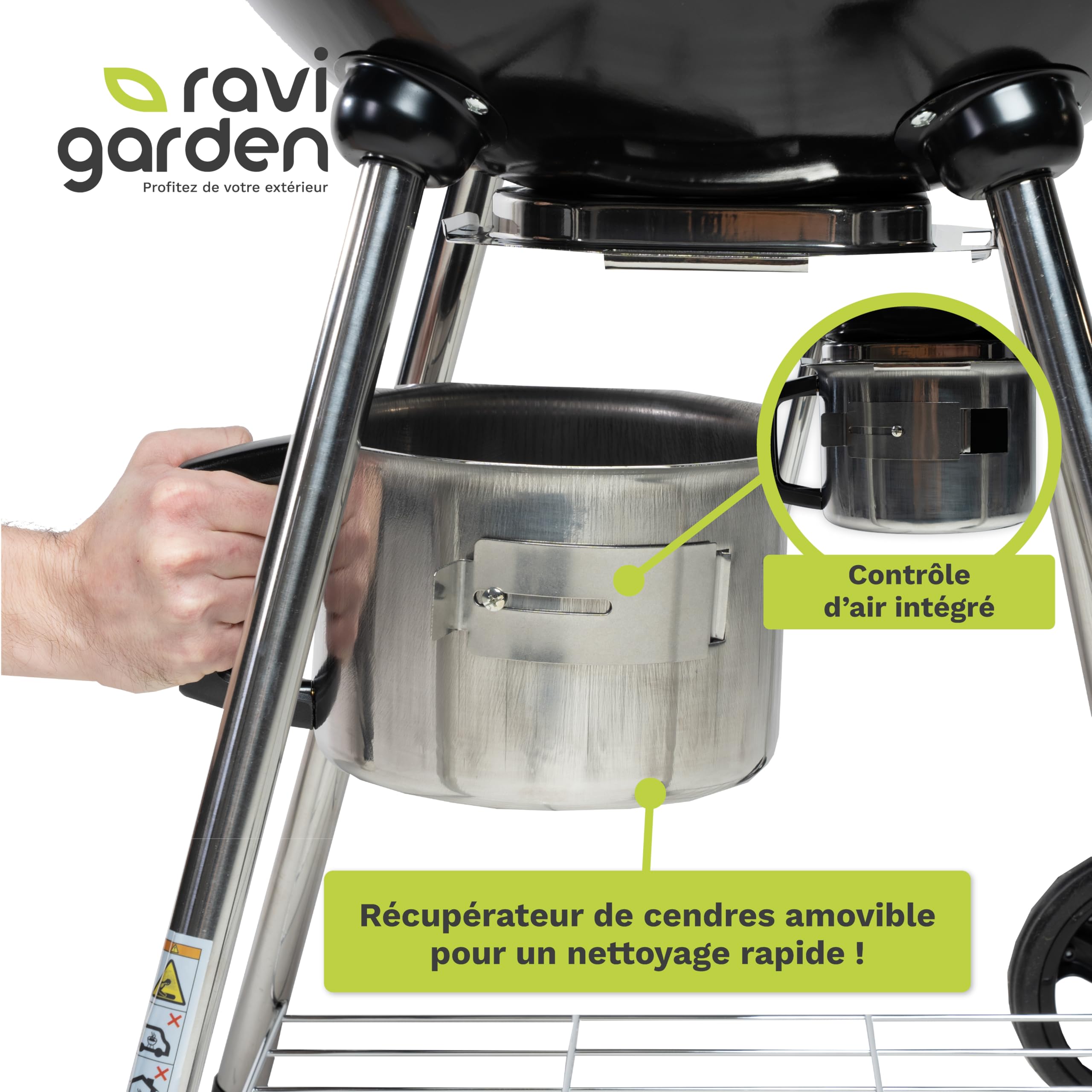 Barbecue à Charbon de Bois 57 cm avec Couvercle – BBQ Boule sur Pieds pour 8 à 12 Personnes – Grille Amovible et Bac à Cendres