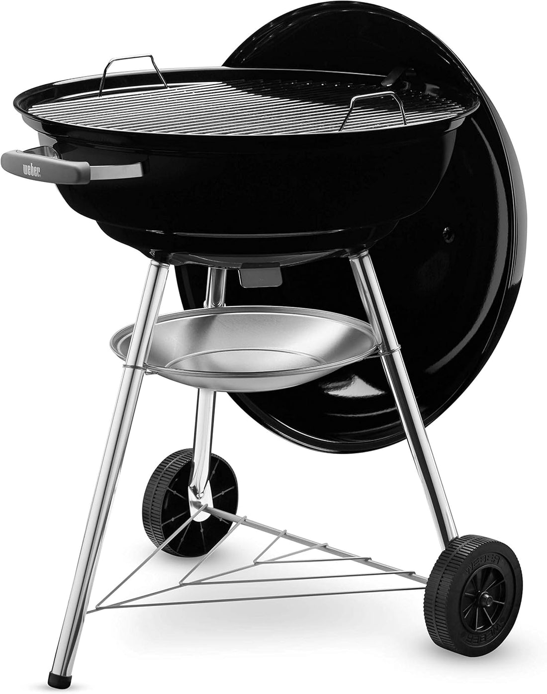 Barbecue à Charbon de Bois Compact Kettle 57 cm – Couvercle, Cuve Émaillée, Grille Chromée et Roues – Noir
